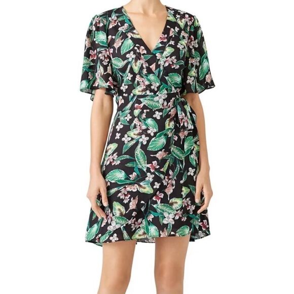 Adelyn Rae Botanical Palm Leaf Floral Open Back Wrap Dress Size Small - Picture 3 of 13